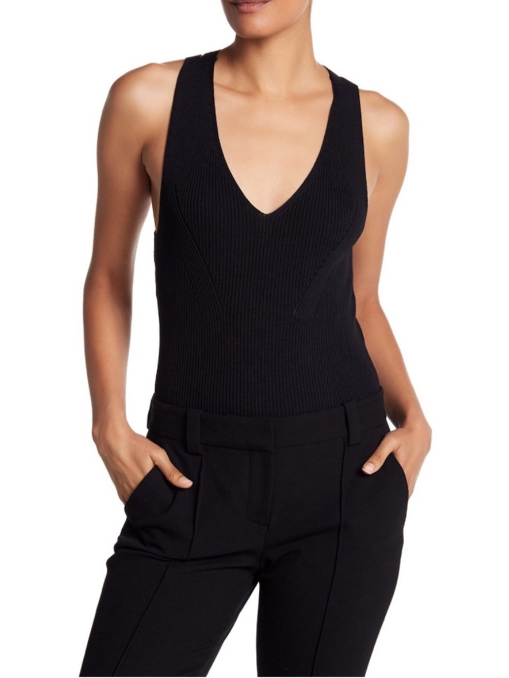 Ramy Brook || Mackenzie Strappy Back Ribbed Knit Tank Black Small